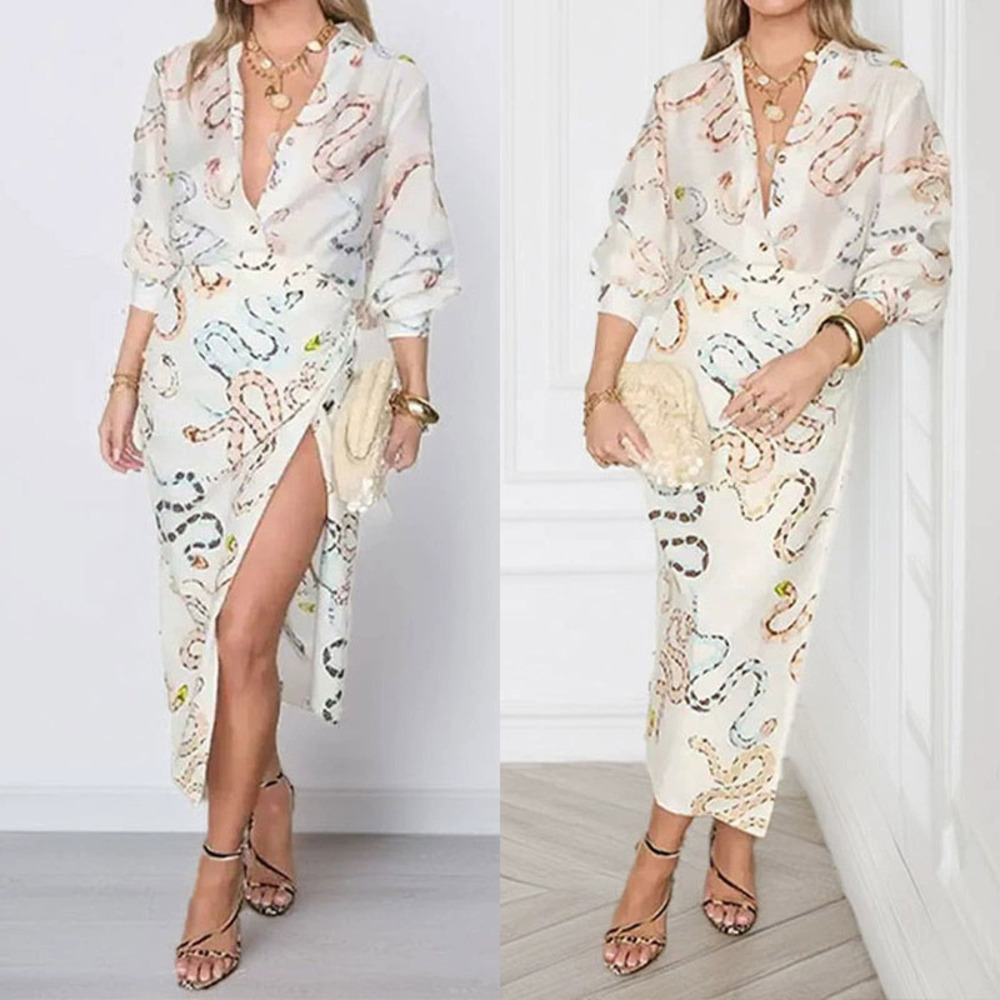 H&M Summer Elegant Commute Loose Print Long Sleeve Shirt Set